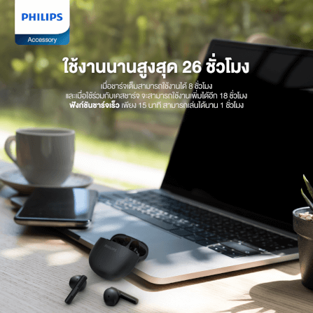 หูฟังไร้สาย PHILIPS TAT1139BK/97 BLUETOOTH 5.4 ใช้งาน 26 ชั่วโมง สีดำ_4